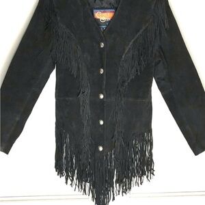 Cripple Creek Black Suede Fitted Fringe Jacket NWOT Size Medium